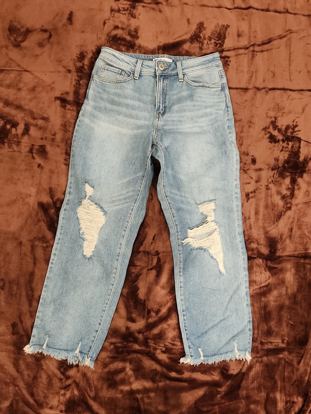 SO Goods for Life High Rise Straight Jeans Size 9/29 Light Wash Distressed Raw